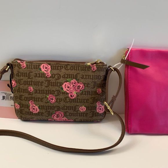 Juicy Couture Pink Bloom in Brown Signature Crossbody w/extra pouch - Picture 5 of 9